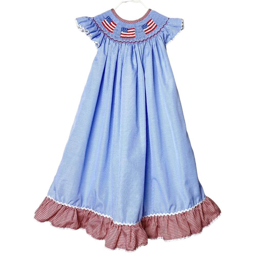 American flag smocked dress 3T patriotic USA July Fourth Frizzy Lizard girls - Picture 1 of 7